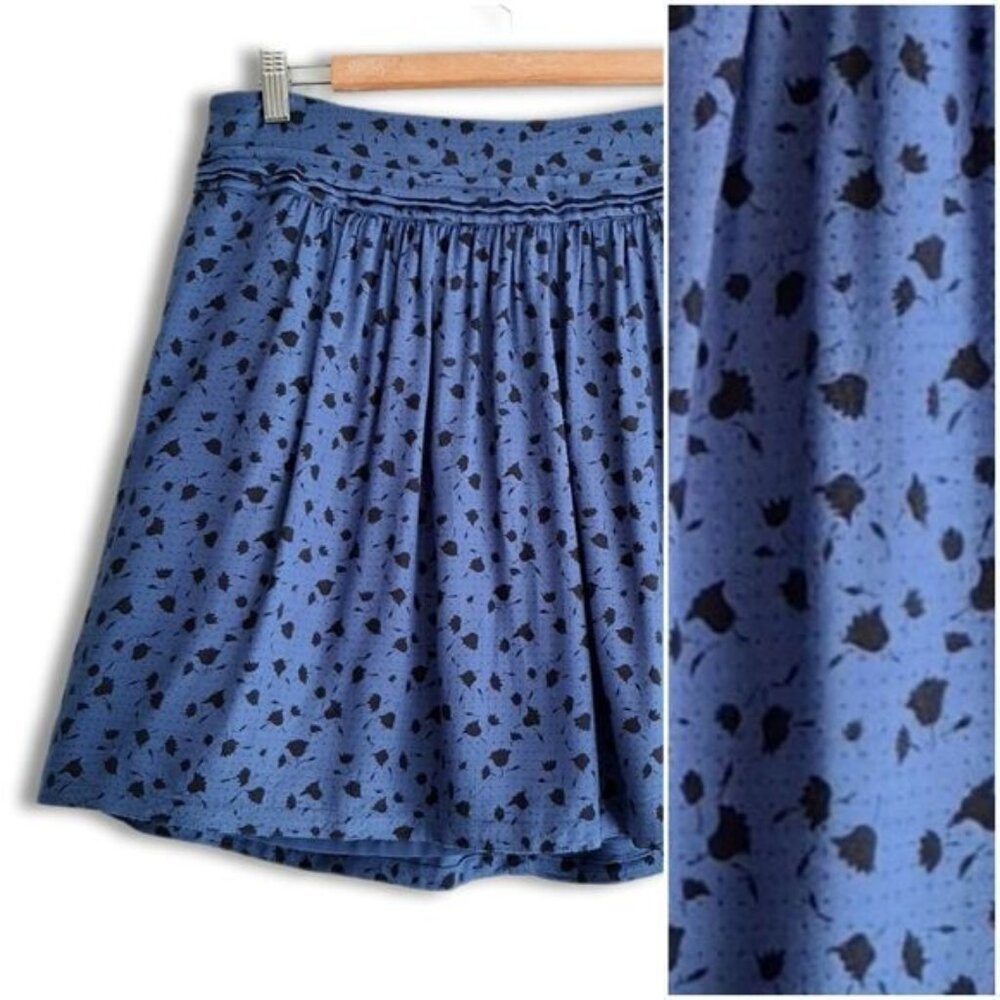 MEXX Floral Plisse Pleated Soft Mini Skirt Blue & Black Sz 10